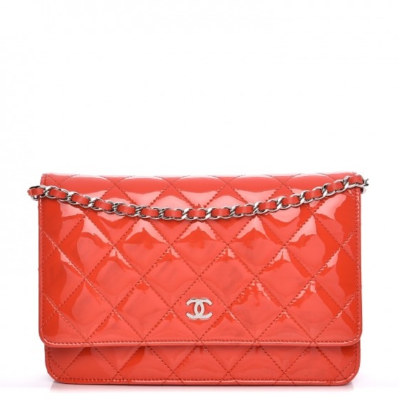 CHANEL Handbags - CHANEL Patent Quilted Wallet On Chain WOC Red